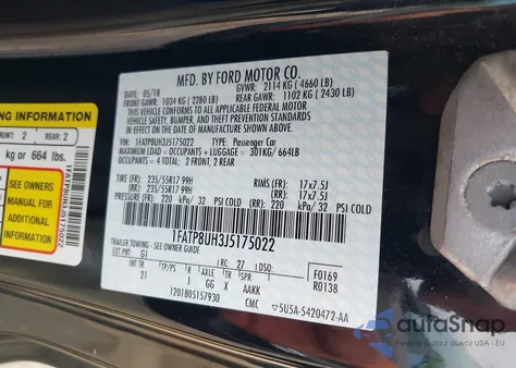 2018 Ford Mustang Ecoboost z USA, uszkodzony, nr VIN 1FATP8UH3J5175022